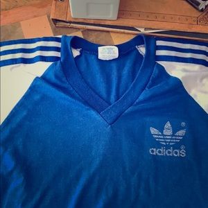Vintage Adidas Blue and White V-Neck Tee